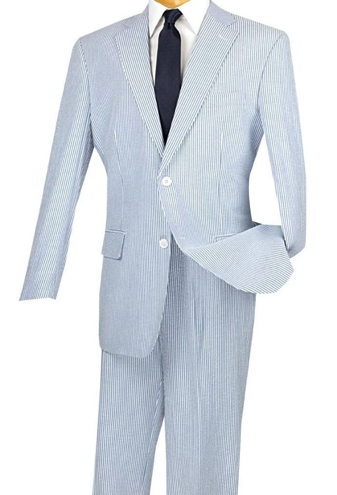 Regular Fit Summer 2 Piece Suit Striped Seersucker In Navy 3 Regular Fit Summer 2 Piece Suit Striped Seersucker In Navy