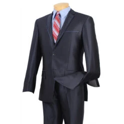 Front Page 11 Slim Fit Men's Suit 2 Piece 2 ButtonsShinySharkskin In Blue