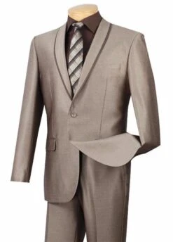 Front Page 20 Palazzo Collection - Beige Men's Slim Fit 2 Piece Tuxedo Shawl Lapel