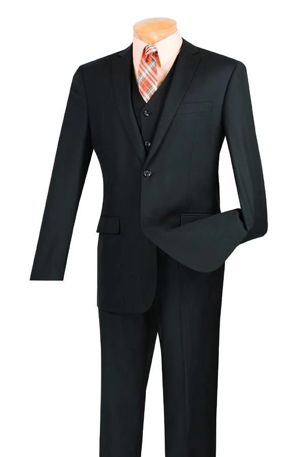 Slim Fit Men's Suit 3 Piece 2 Button In Black 3 Slim Fit Men's Suit 3 Piece 2 Button In Black
