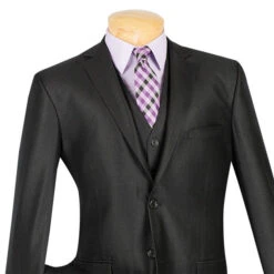 Slim Fit Textured Suit 3 Piece 2 Buttons In Black -Suit Gold Style Shop 01 VIN SV2R 3 BLACK 16 3