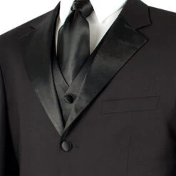 Men's Regular Fit Tuxedo 3 Piece With Vest In Black -Suit Gold Style Shop 01 VIN T 3VR BLACK 15 3