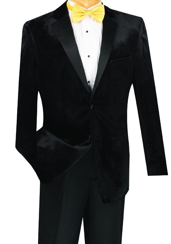Men's Slim Fit Velvet Tuxedo 2 Piece In Black 3 Men's Slim Fit Velvet Tuxedo 2 Piece In Black