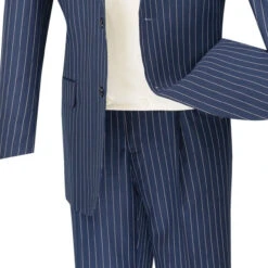 Helios Collection - Regular Fit 3 Piece Suit 2 Button Banker Stripe In Blue -Suit Gold Style Shop 01 VIN V2RS 6 BLUE 16 4