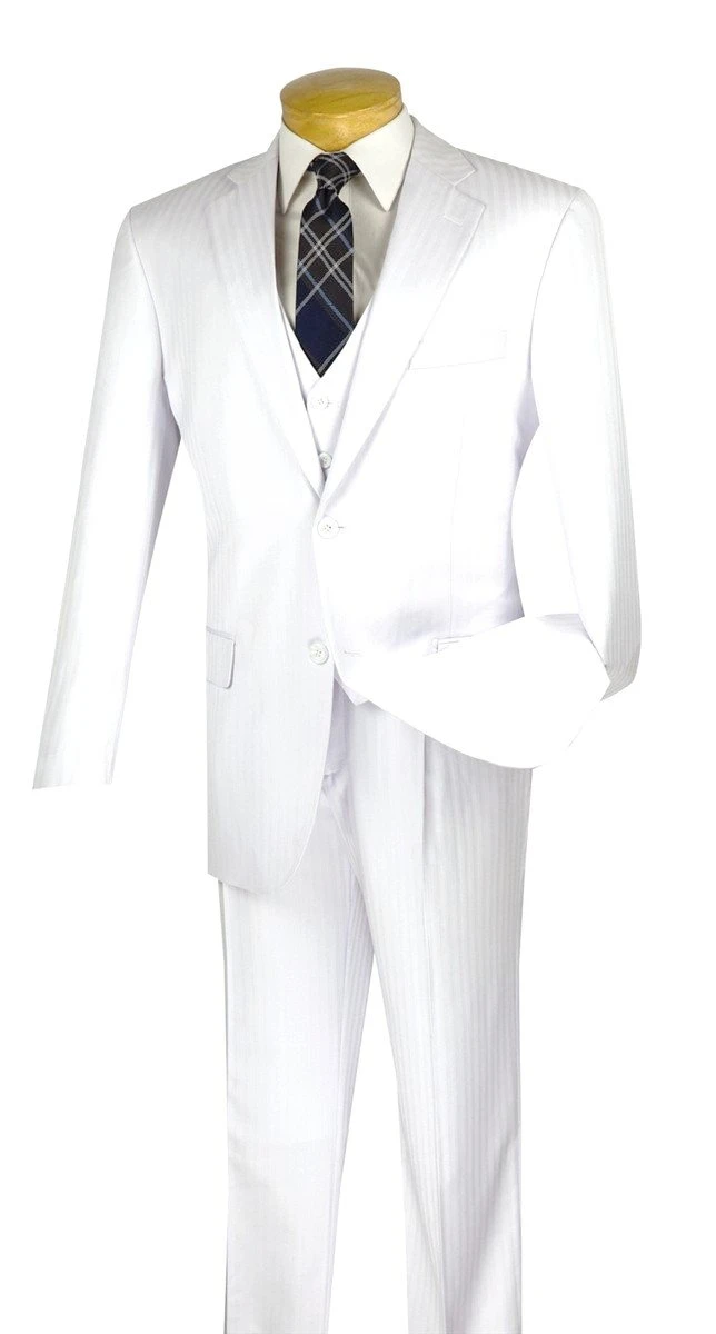 Regular Fit 3 Piece Tone On Tone Stripe White 3 Regular Fit 3 Piece Tone On Tone Stripe White