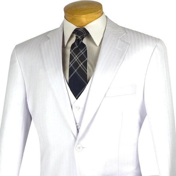 Regular Fit 3 Piece Tone On Tone Stripe White 5 Regular Fit 3 Piece Tone On Tone Stripe White - Image 3