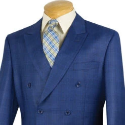 Alexander Collection - Blue Double Breasted 2 Piece Suit Regular Fit Glen Plaid -Suit Gold Style Shop 01 VINY DRW 1 BLUE 15 3