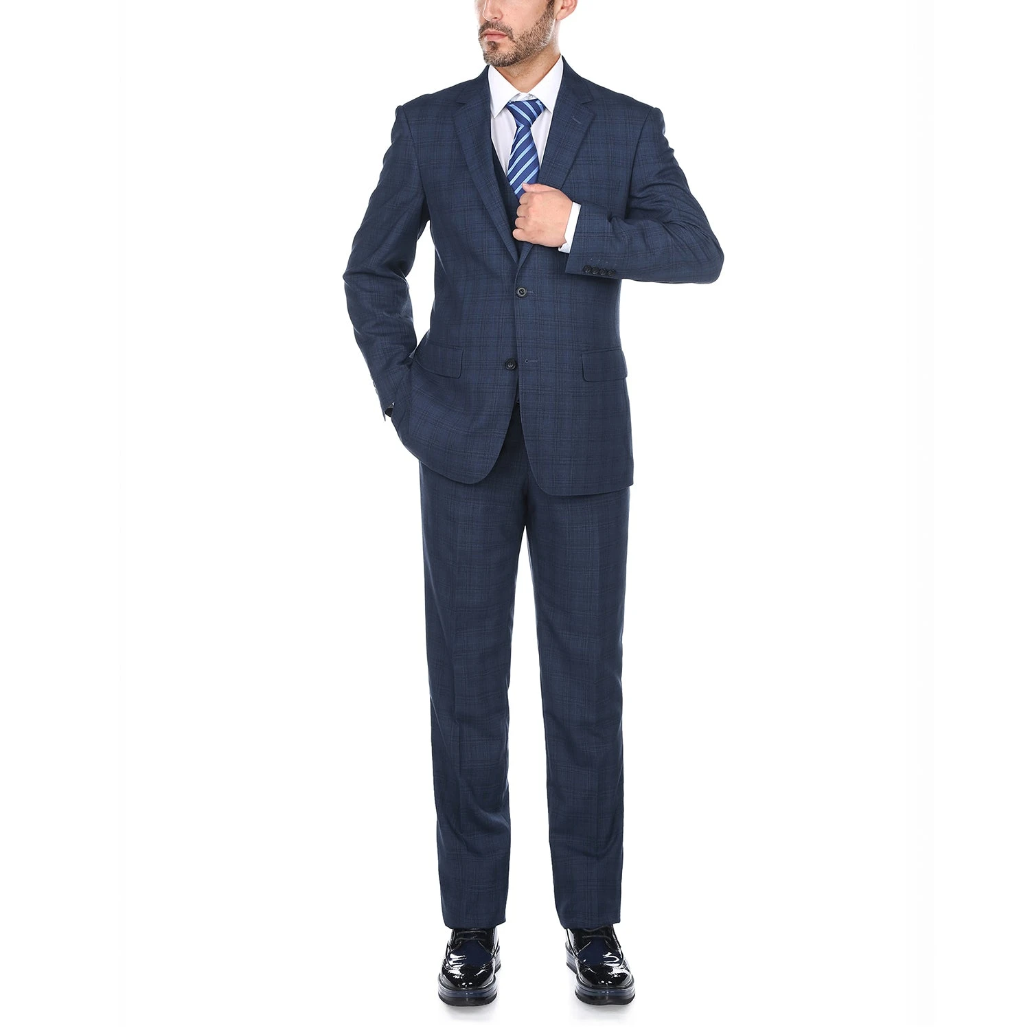 San Gemini Collection - 3 Piece Suit 2 Buttons Blue Glen Plaid Regular Fit 5 San Gemini Collection - 3 Piece Suit 2 Buttons Blue Glen Plaid Regular Fit - Image 3