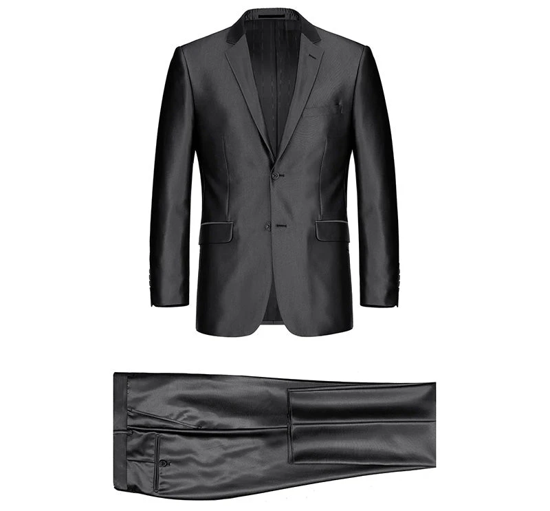 Black Regular Fit Sharkskin Italian Styled 2 Piece Suit 9 Black Regular Fit Sharkskin Italian Styled 2 Piece Suit - Image 7