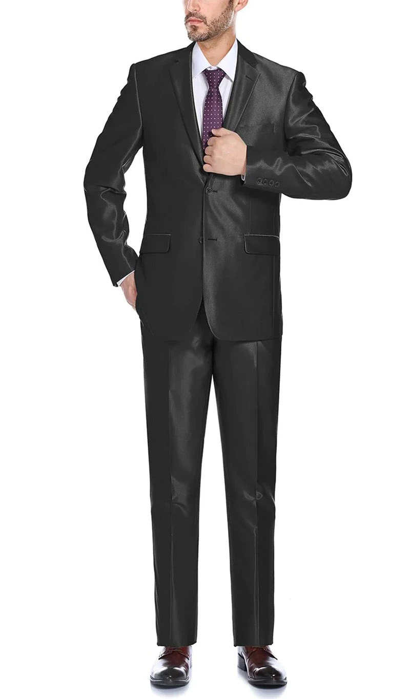 Black Regular Fit Sharkskin Italian Styled 2 Piece Suit 3 Black Regular Fit Sharkskin Italian Styled 2 Piece Suit