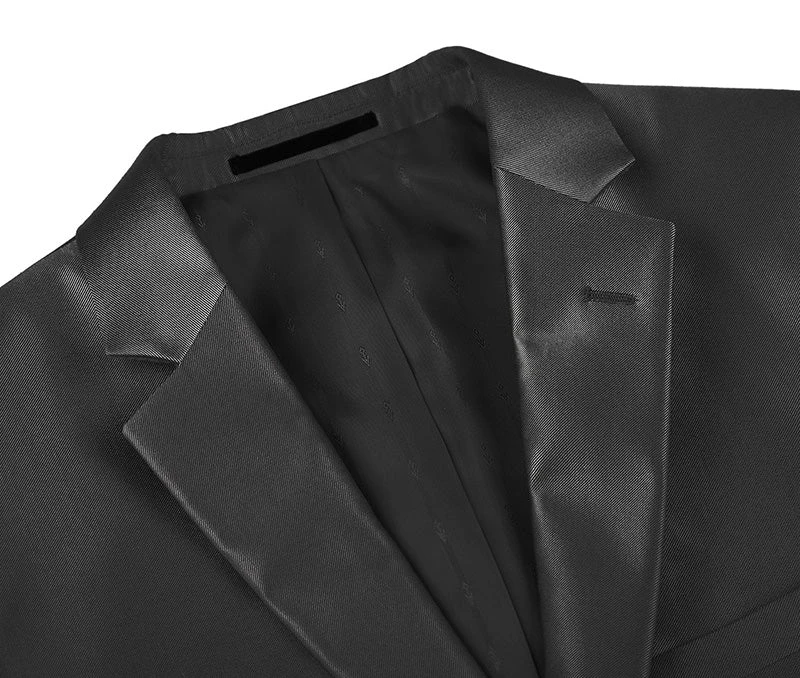 Black Regular Fit Sharkskin Italian Styled 2 Piece Suit 5 Black Regular Fit Sharkskin Italian Styled 2 Piece Suit - Image 3