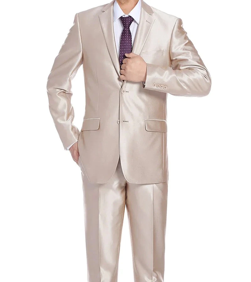 Beige Slim Fit Sharkskin Italian Styled 2 Piece Suit 4 Beige Slim Fit Sharkskin Italian Styled 2 Piece Suit - Image 2