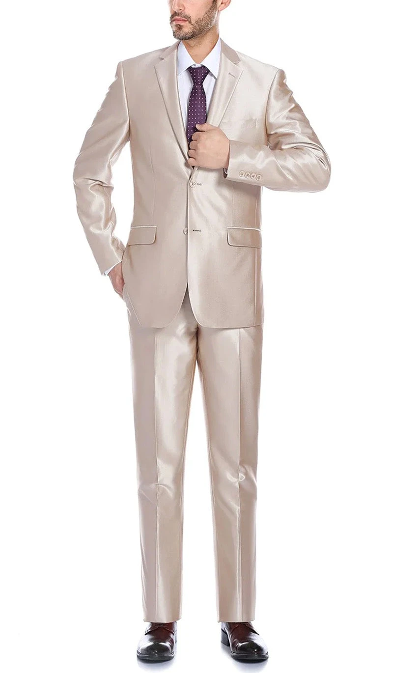 Beige Slim Fit Sharkskin Italian Styled 2 Piece Suit 3 Beige Slim Fit Sharkskin Italian Styled 2 Piece Suit