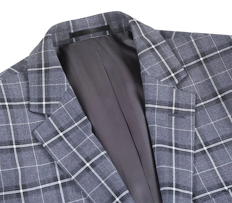 Regular Fit 2 Piece Notch Lapel Suit Gray Check Pattern 6 Regular Fit 2 Piece Notch Lapel Suit Gray Check Pattern - Image 4