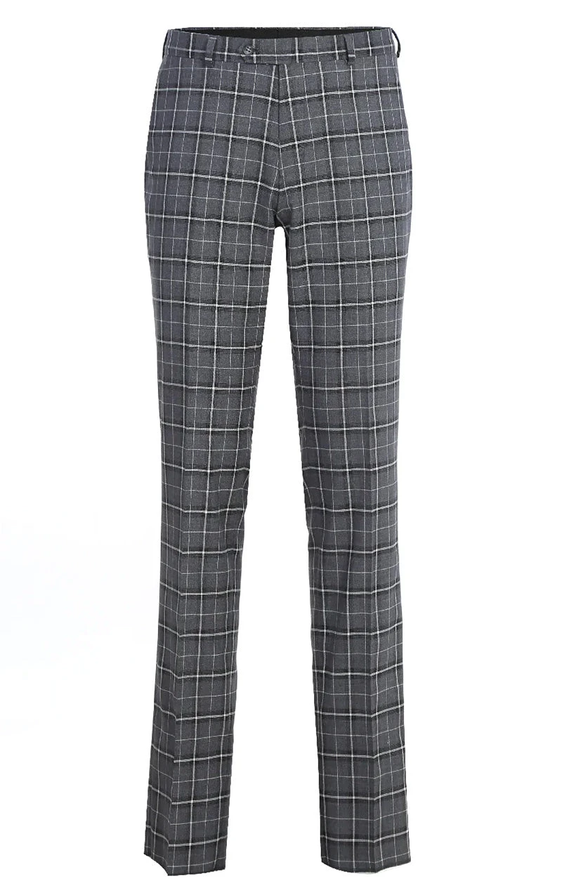 Regular Fit 2 Piece Notch Lapel Suit Gray Check Pattern 4 Regular Fit 2 Piece Notch Lapel Suit Gray Check Pattern - Image 2