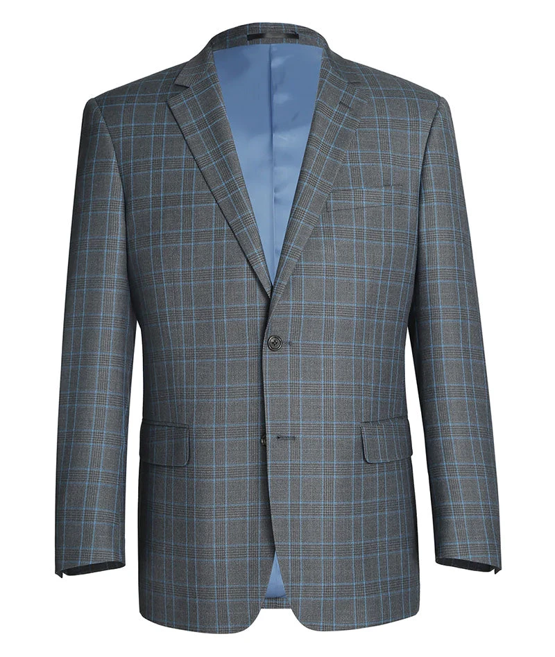 Regular Fit 2 Piece Dress Suit Windowpane In Light Gray 3 Regular Fit 2 Piece Dress Suit Windowpane In Light Gray