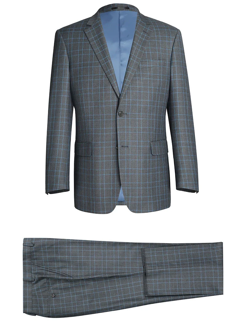 Regular Fit 2 Piece Dress Suit Windowpane In Light Gray 4 Regular Fit 2 Piece Dress Suit Windowpane In Light Gray - Image 2