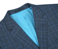 Regular Fit 2 Piece Dress Suit Windowpane In Blue -Suit Gold Style Shop 293 6 3