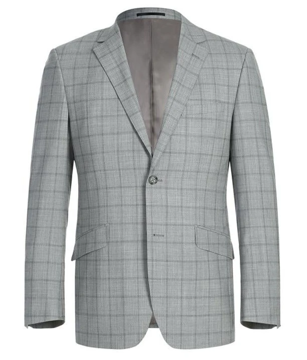 100% Wool Slim Fit Windowpane Dress Suit 2 Piece In Gray 3 100% Wool Slim Fit Windowpane Dress Suit 2 Piece In Gray