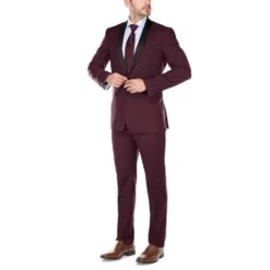 Burgundy 2 Piece Tuxedo Shawl Lapel Slim Fit -Suit Gold Style Shop 2 2