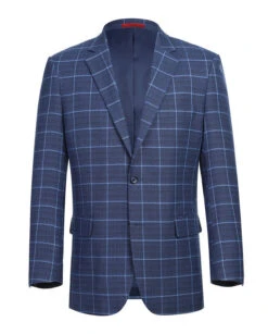 Classic Regular Fit Blazer Windowpane Pattern In Blue