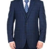 San Gemini Collection - 3 Piece Suit 2 Buttons Blue Glen Plaid Regular Fit