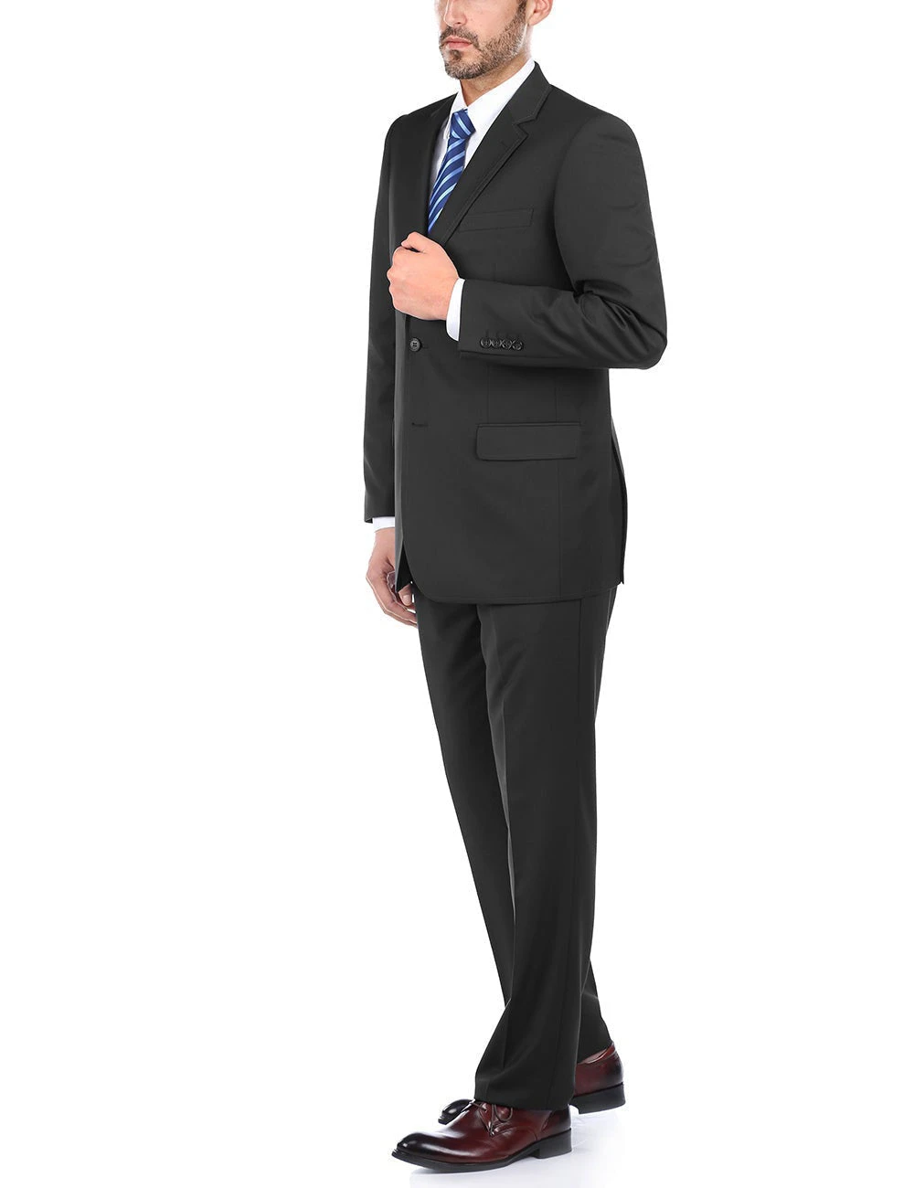 Bevagna Collection - Black 100% Virgin Wool Regular Fit Pick Stitched 2 Piece Suit 6 Bevagna Collection - Black 100% Virgin Wool Regular Fit Pick Stitched 2 Piece Suit - Image 4