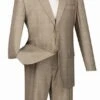 Pompey Collection - Men's Glen Plaid Dress Suit 2 Piece Regular Fit In Tan -Suit Gold Style Shop 2rw 1 tan s