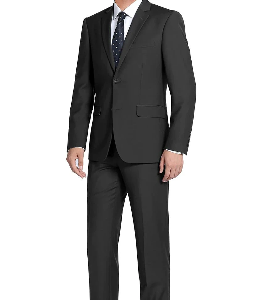 Bevagna Collection - Black 100% Virgin Wool Regular Fit Pick Stitched 2 Piece Suit 3 Bevagna Collection - Black 100% Virgin Wool Regular Fit Pick Stitched 2 Piece Suit