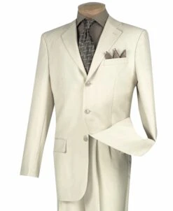 Mont Blanc Collection - Regular Fit Suit 3 Button 2 Piece In Stone
