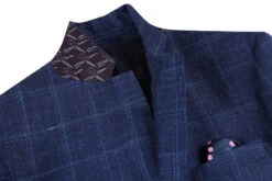 Wool And Silk Regular Fit Blazer Windowpane Pattern In Navy -Suit Gold Style Shop 4Z8A0627