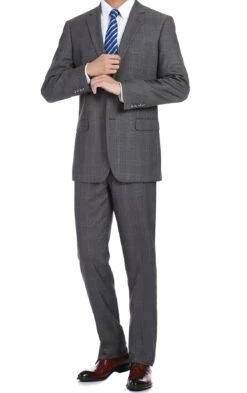 Trevi Collection - 2 Piece Suit 2 Buttons Glen Plaid Regular Fit In Gray -Suit Gold Style Shop 4Z8A0849