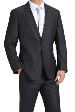 100% Virgin Wool Regular Fit 2 Piece Suit 2 Button In Charcoal