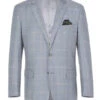 100% Wool Windowpane Pattern Regular Fit 2 Button Blazer In Stone Blue -Suit Gold Style Shop 4Z8A5283