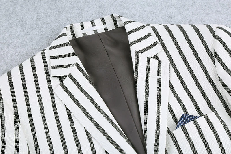 Black Striped Linen Blend Slim Fit 2 Button Blazer 5 Black Striped Linen Blend Slim Fit 2 Button Blazer - Image 3