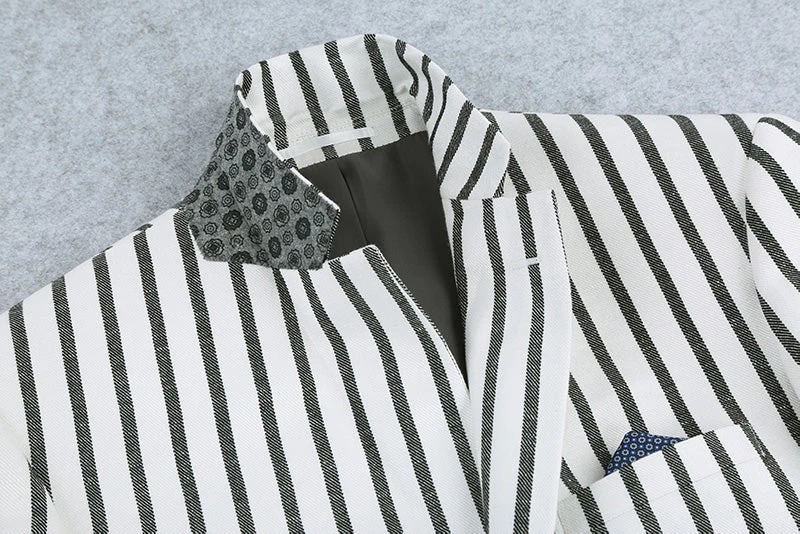 Black Striped Linen Blend Slim Fit 2 Button Blazer 4 Black Striped Linen Blend Slim Fit 2 Button Blazer - Image 2