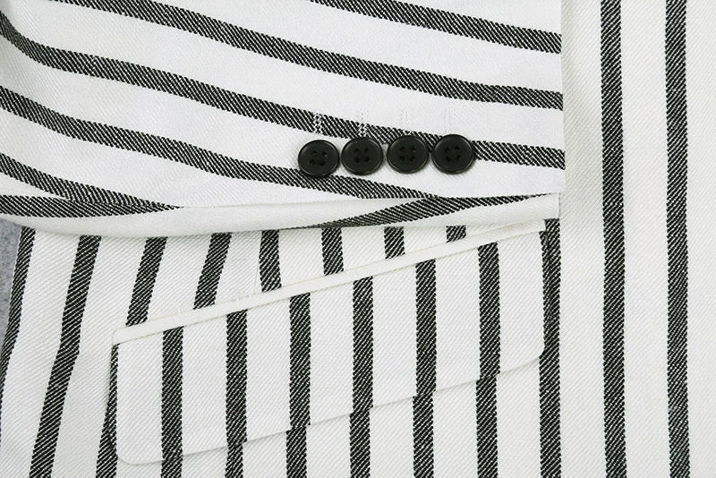 Black Striped Linen Blend Slim Fit 2 Button Blazer 7 Black Striped Linen Blend Slim Fit 2 Button Blazer - Image 5