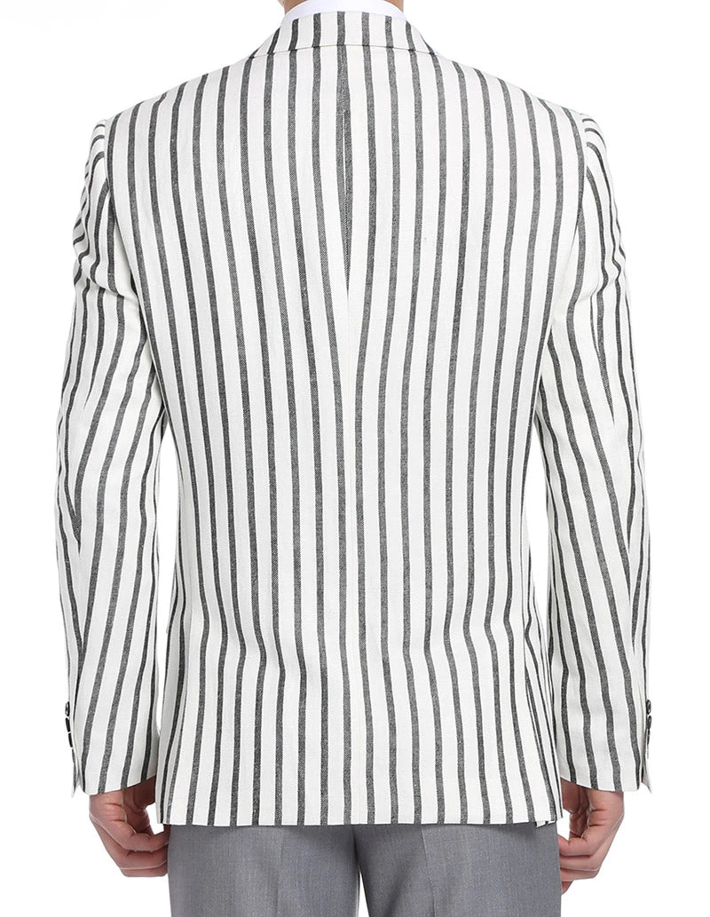 Black Striped Linen Blend Slim Fit 2 Button Blazer 6 Black Striped Linen Blend Slim Fit 2 Button Blazer - Image 4