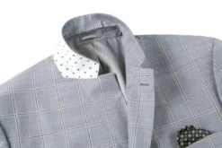 100% Wool Windowpane Pattern Regular Fit 2 Button Blazer In Stone Blue -Suit Gold Style Shop 4Z8A7615