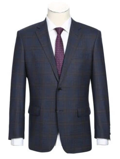 (44L) Classic Regular Fit 3-Piece Wool Stretch Checked Suits In Chocolate