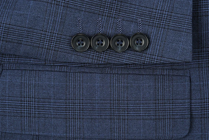 San Gemini Collection - 3 Piece Suit 2 Buttons Blue Glen Plaid Regular Fit 7 San Gemini Collection - 3 Piece Suit 2 Buttons Blue Glen Plaid Regular Fit - Image 5