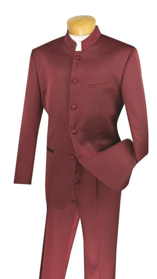 Master Collection - Regular Fit Men's 2 Piece Banded Collar Tuxedo Burgundy 3 Master Collection - Regular Fit Men's 2 Piece Banded Collar Tuxedo Burgundy