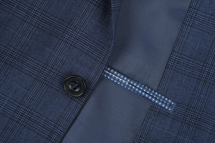 San Gemini Collection - 3 Piece Suit 2 Buttons Blue Glen Plaid Regular Fit 8 San Gemini Collection - 3 Piece Suit 2 Buttons Blue Glen Plaid Regular Fit - Image 6