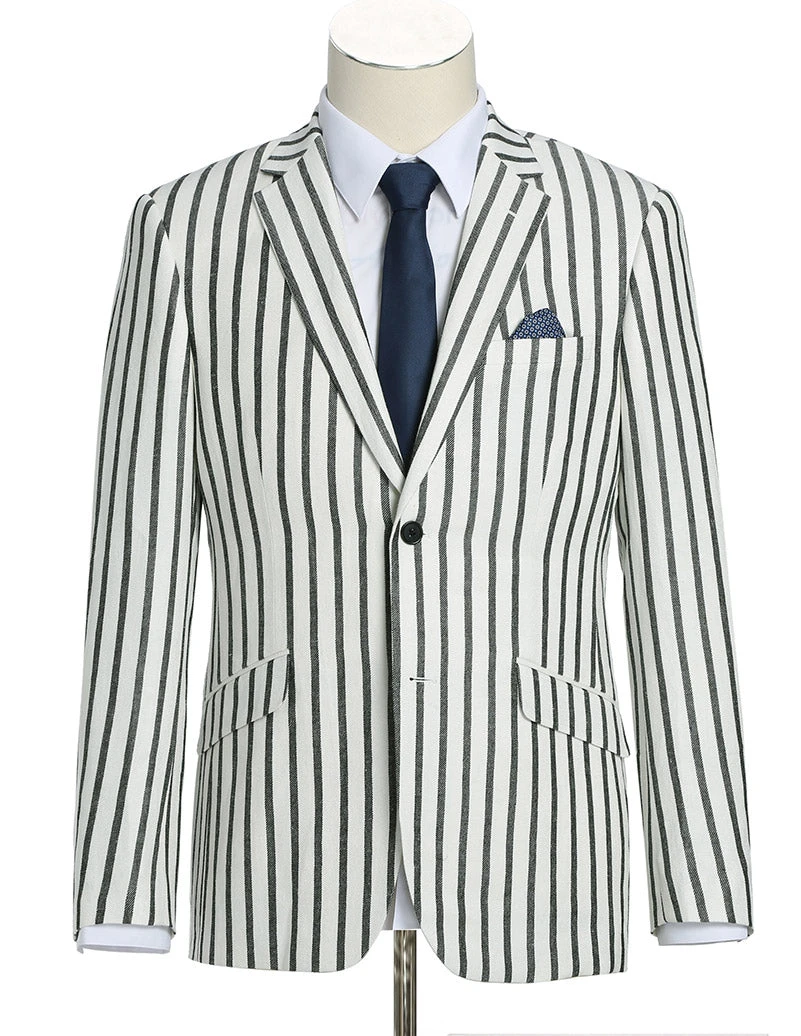 Black Striped Linen Blend Slim Fit 2 Button Blazer 3 Black Striped Linen Blend Slim Fit 2 Button Blazer