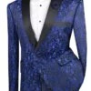 Blue Regular Fit Floral Pattern Jacket Peak Lapel
