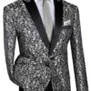 Silver Regular Fit Floral Pattern Jacket Peak Lapel 2 Silver Regular Fit Floral Pattern Jacket Peak Lapel -Suit Gold Style Shop BF 2 SILVER 1