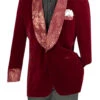 Burgundy Regular Fit Velvet Jacket With Wide Shawl Lapel And Cuffs -Suit Gold Style Shop BF 5 BURGUNDY