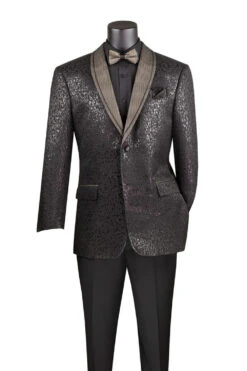 Black Regular Fit Jacket With Dots Lapel And Matching Bow Tie