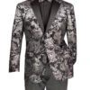 Silver Modern Fit Velvet Jacket Metallic Design -Suit Gold Style Shop BM 02 SILVER JPG