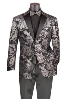 Silver Modern Fit Velvet Jacket Metallic Design